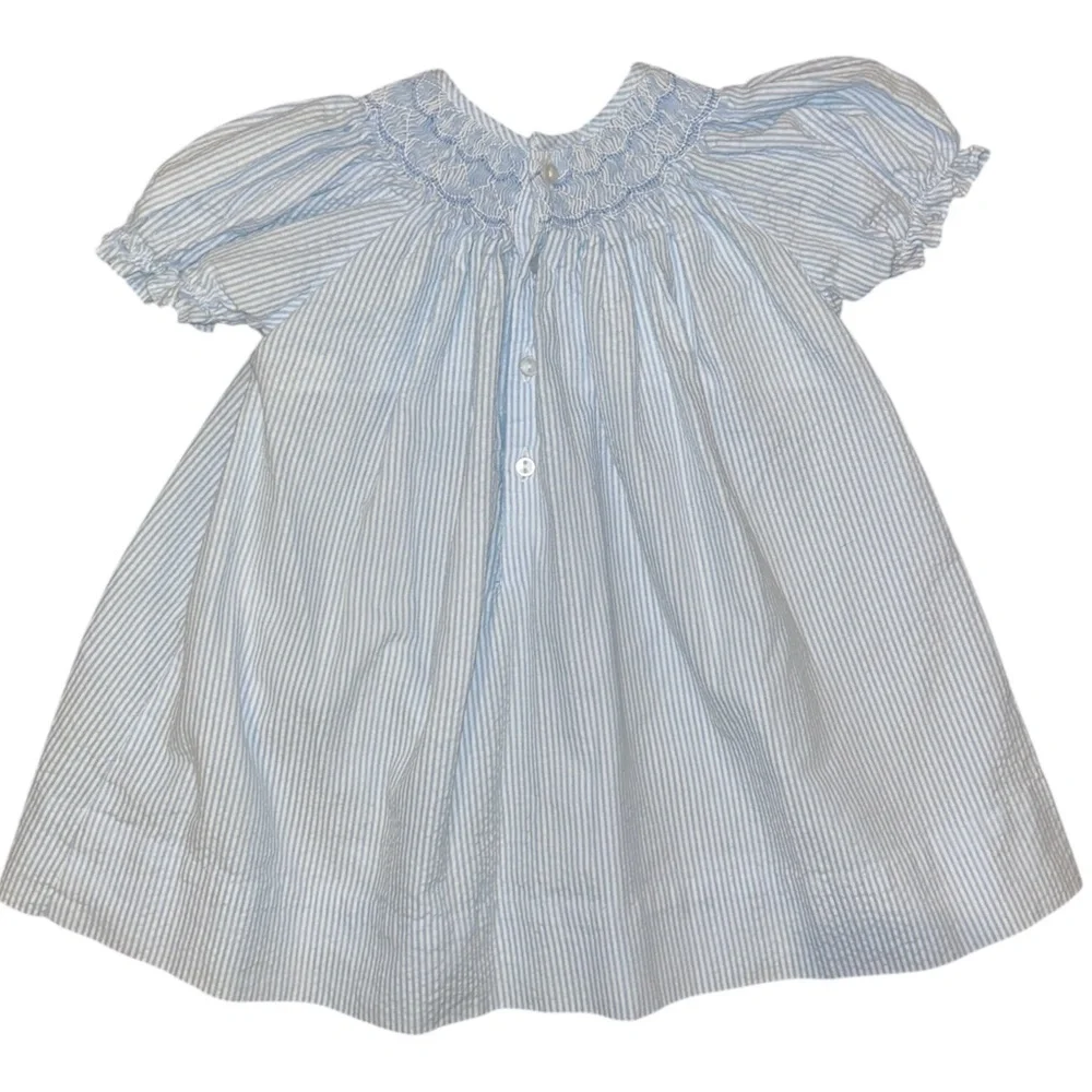 Petit Ami Blue and White Striped, Hand-knotted Baby Dress - Picture 2 of 9